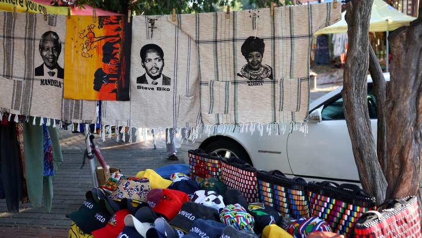 FILE PHOTO: Souvenirs with faces of the late anti-apartheid activists and politicians of South Africa