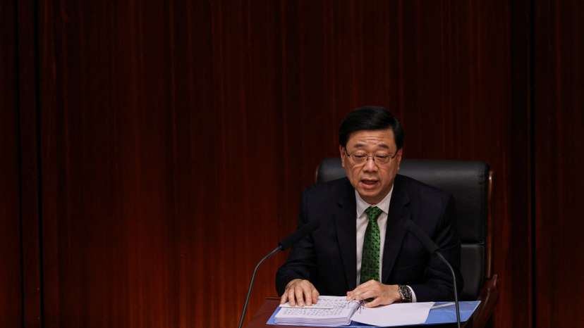 Hong Kong Chief Executive John Lee delivers his annual policy address at the Legislative Council in Hong Kong