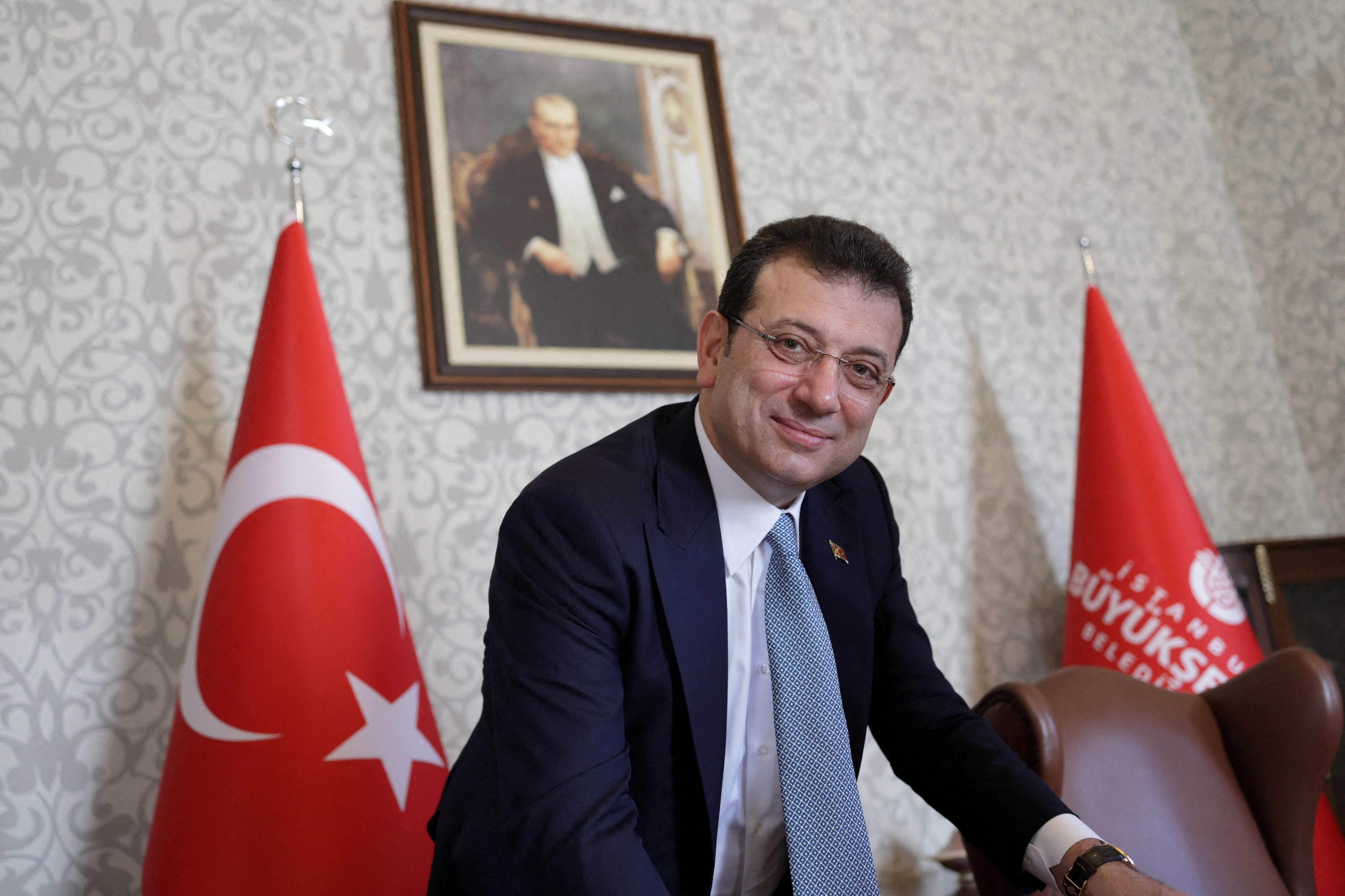 Istanbul Mayor Imamoglu poses during an interview with Reuters in Istanbul