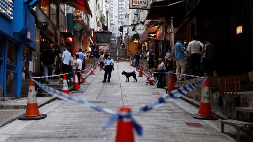 Police keeps watch in the Soho nightlife area in Hong Kong