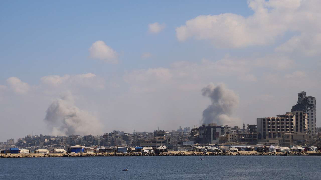 Smoke rises following Israeli strikes during a military operation, in Gaza City