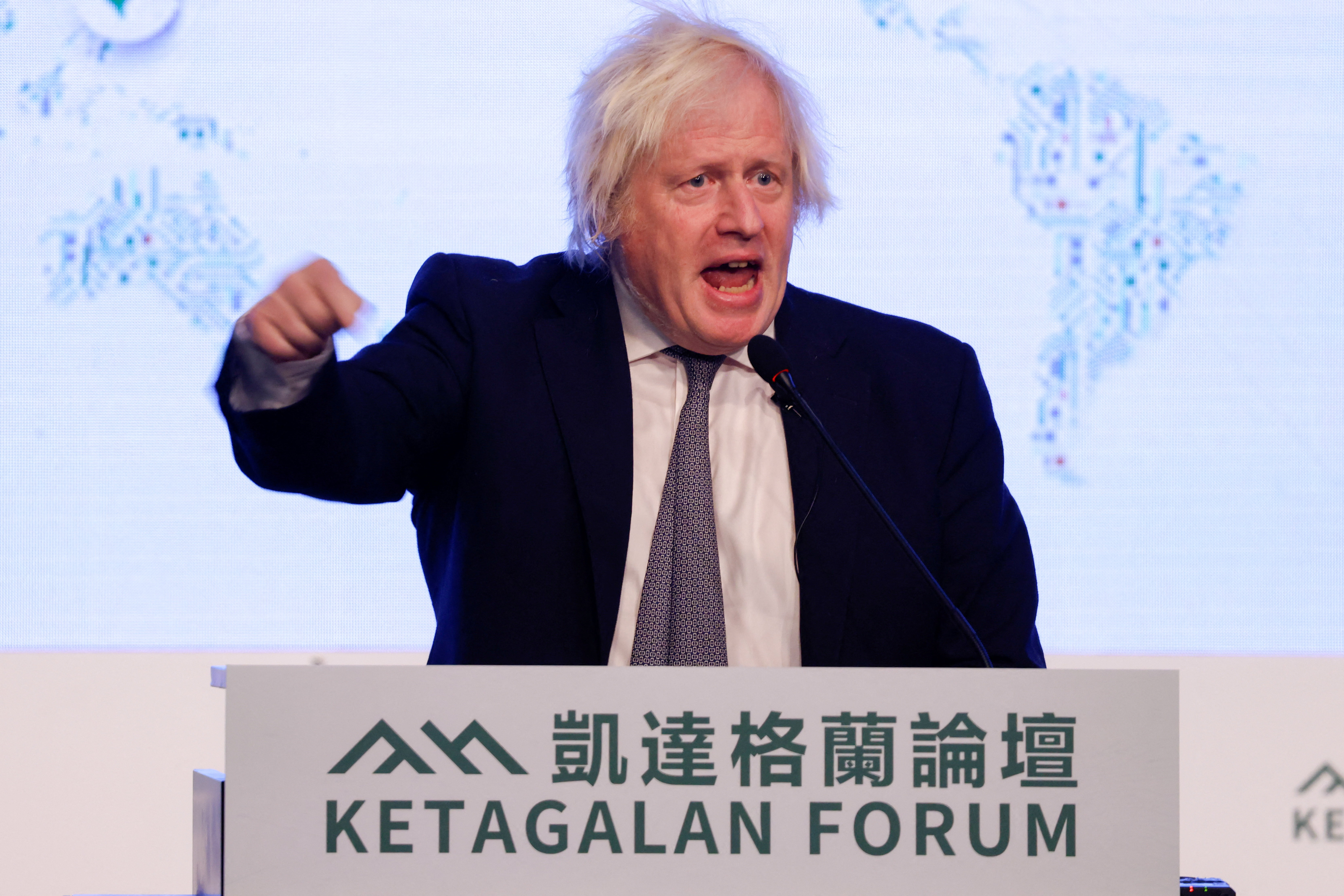 Former British Prime Minister Boris Johnson delivers a keynote speech at the annual Ketagalan forum in Taipei