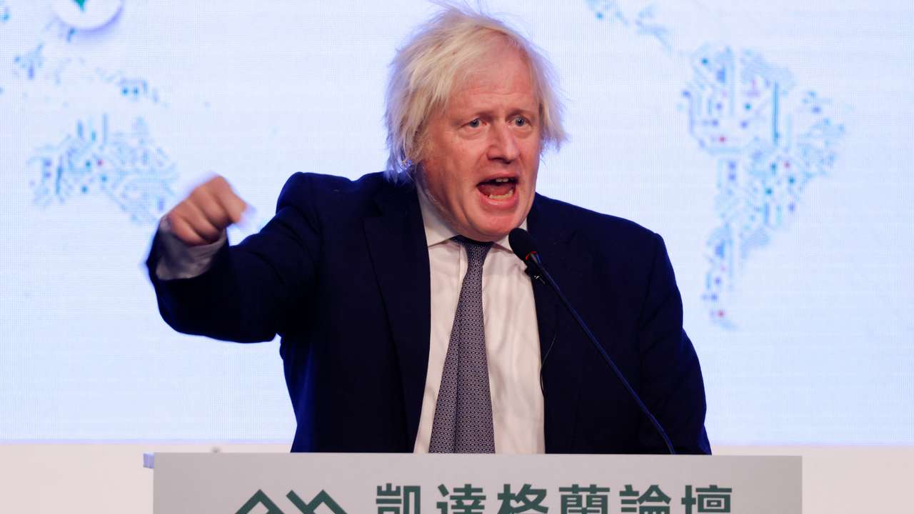 Former British Prime Minister Boris Johnson delivers a keynote speech at the annual Ketagalan forum in Taipei
