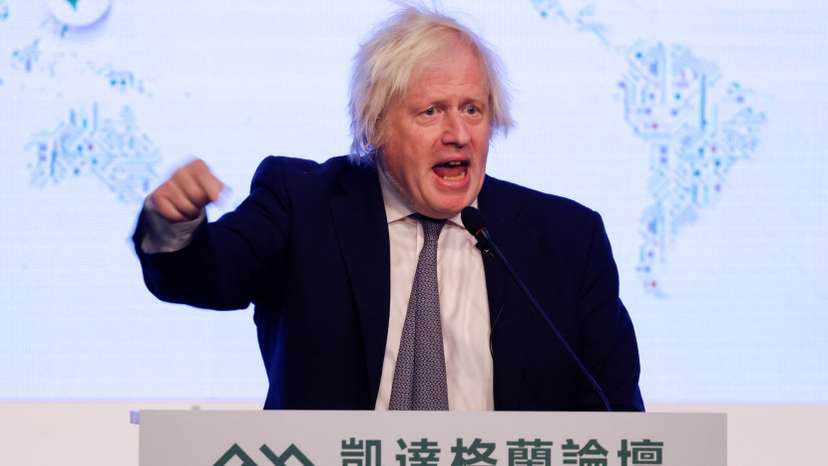 Former British Prime Minister Boris Johnson delivers a keynote speech at the annual Ketagalan forum in Taipei