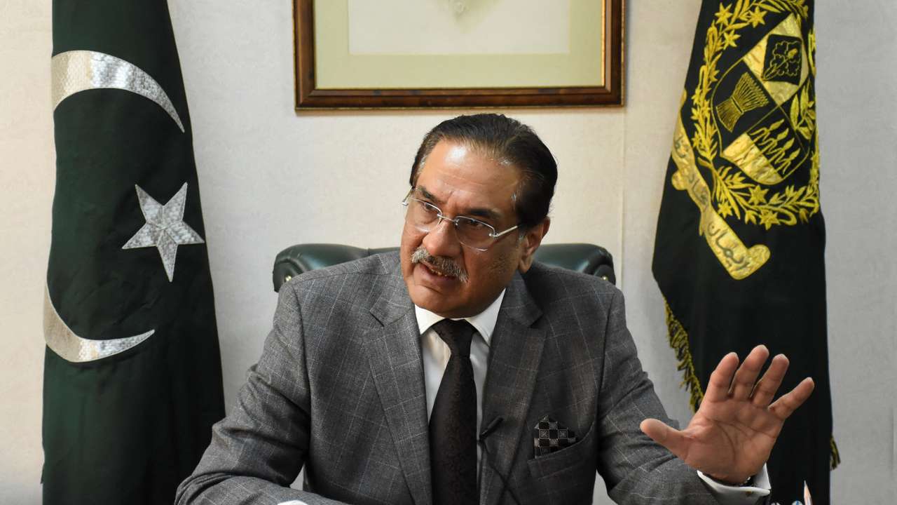 Minister for Defence Production Muhammad Raza Hayat Harraj speaks during an interview with Reuters in Islamabad