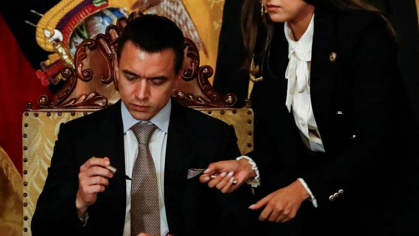 Ecuador's President Daniel Noboa signs first decrees at the Presidential Palace (Palacio de Carondelet) on the day of his swearing-in ceremony, in Quito