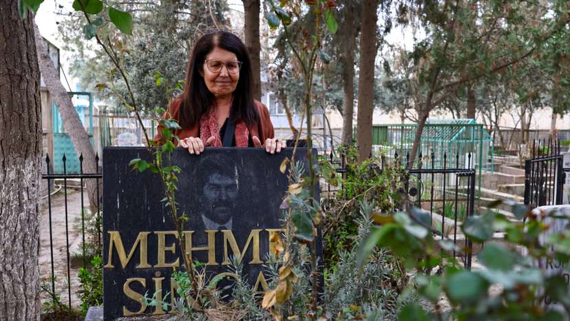 Cihan Sincar, widow of the late Kurdish politician Mehmet Sincar, visits her husband's grave in Kiziltepe