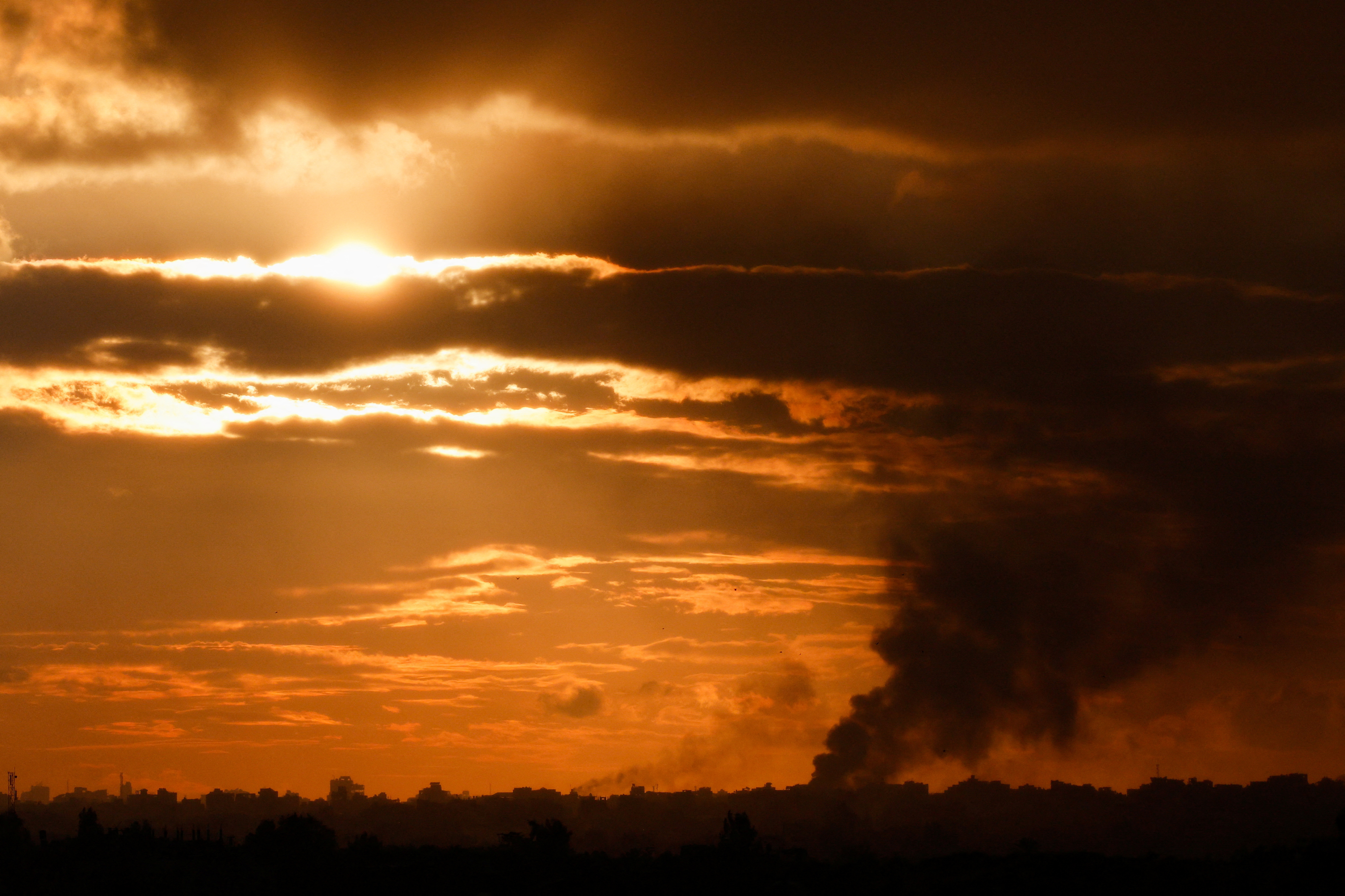 Smoke rises in north Gaza, as seen from Israel