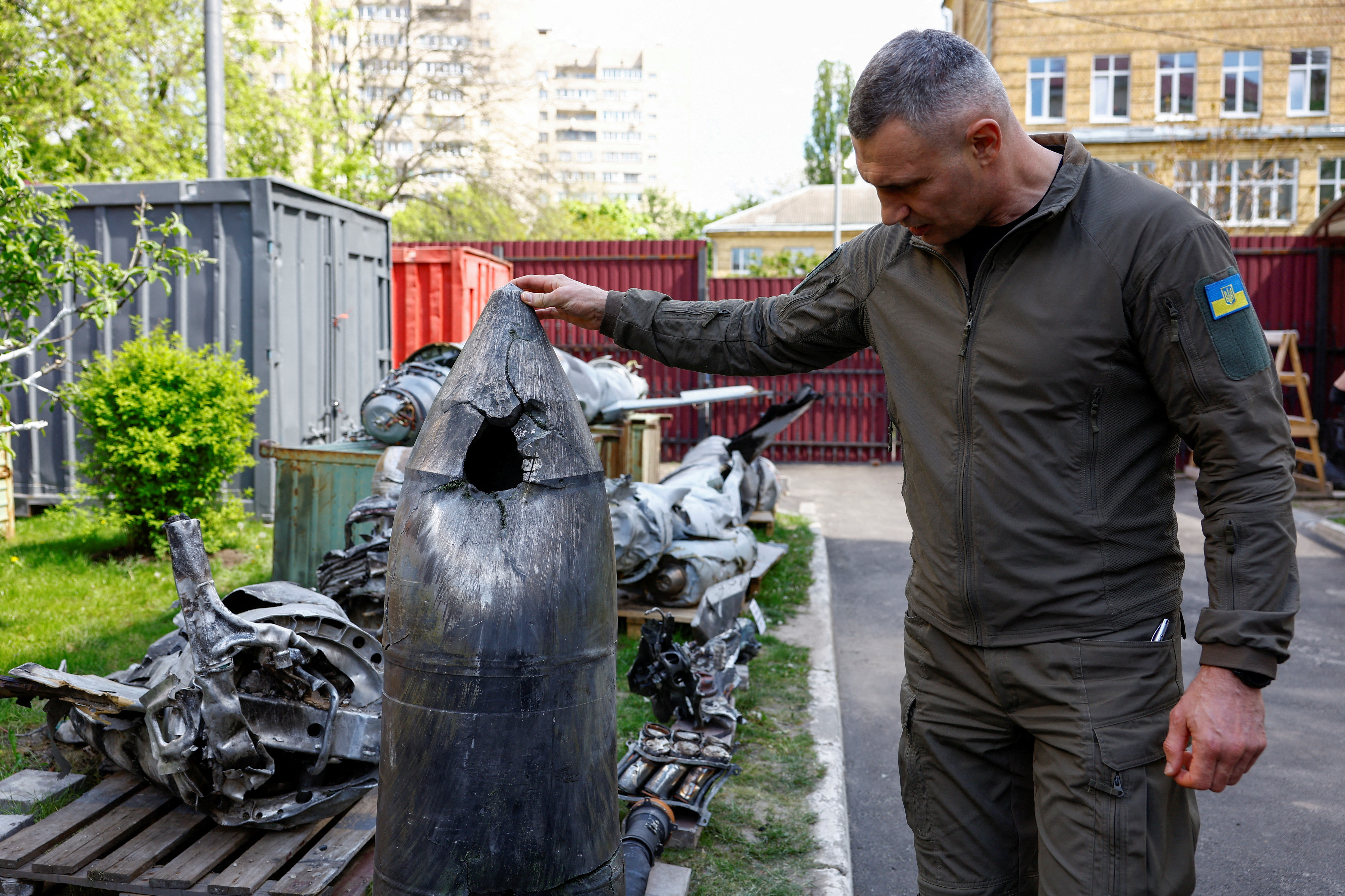 FILE PHOTO: Kyiv Mayor Klitschko shows a Kh-47 Kinzhal Russian hypersonic missile warhead in Kyiv.