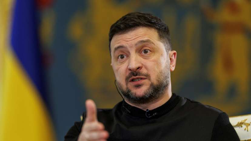 Ukraine's President Zelenskiy speaks during an interview with Reuters in Kyiv