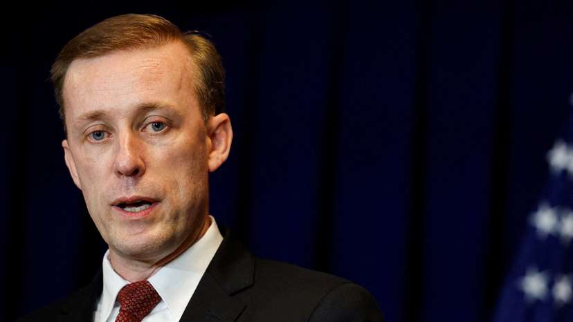 FILE PHOTO: U.S. National Security Adviser Jake Sullivan attends a press conference in Beijing