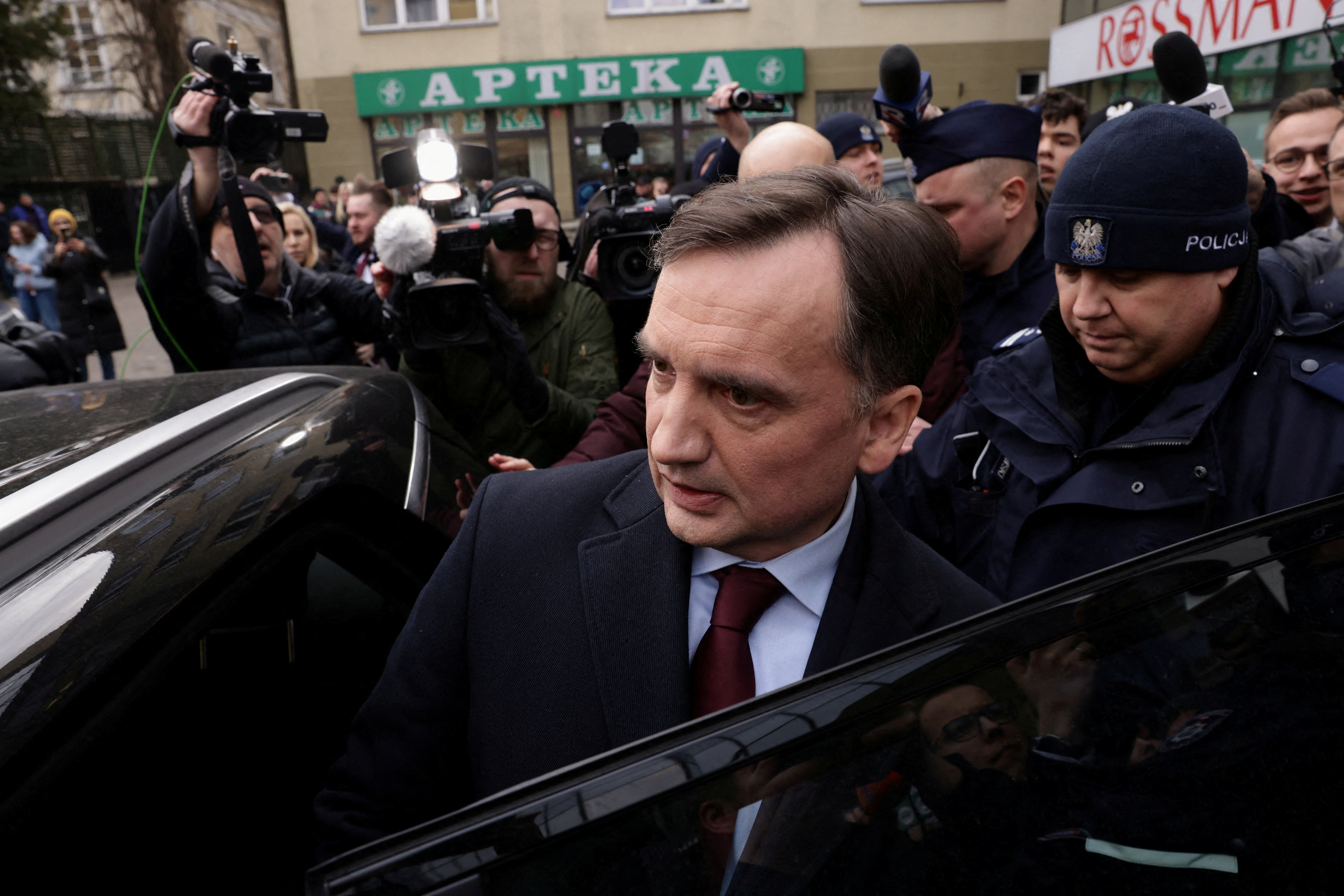 FILE PHOTO: Member of the PiS party and former Poland's Justice Minister Zbigniew Ziobro detained by police to be brought to testify before the Pegasus Investigation Committee, in Warsaw