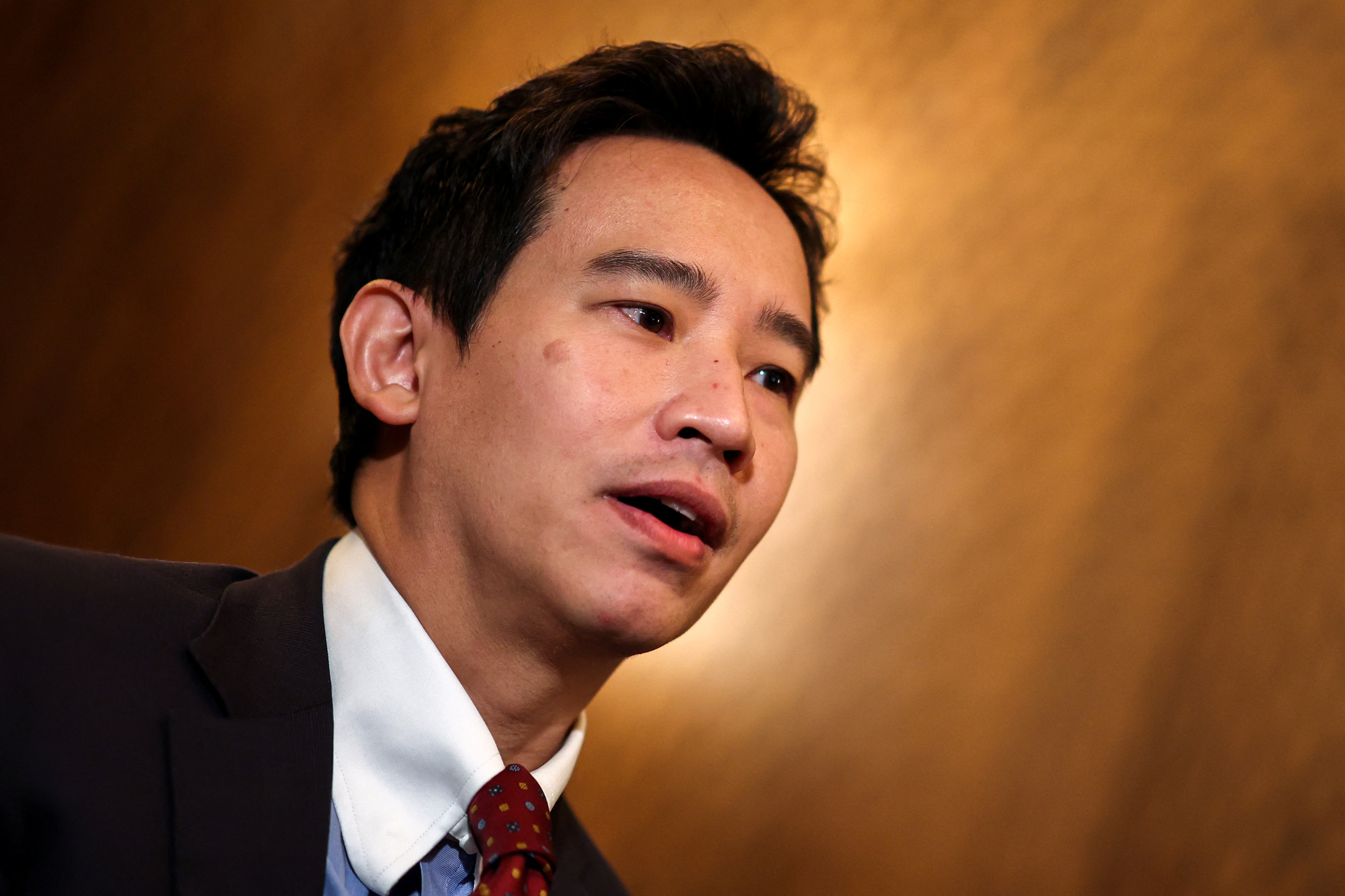 Former Move Forward Party leader Pita Limjaroenrat speaks during an interview with Reuters in Bangkok