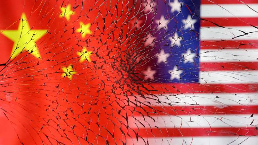 FILE PHOTO: Illustration shows U.S. and Chinese flags