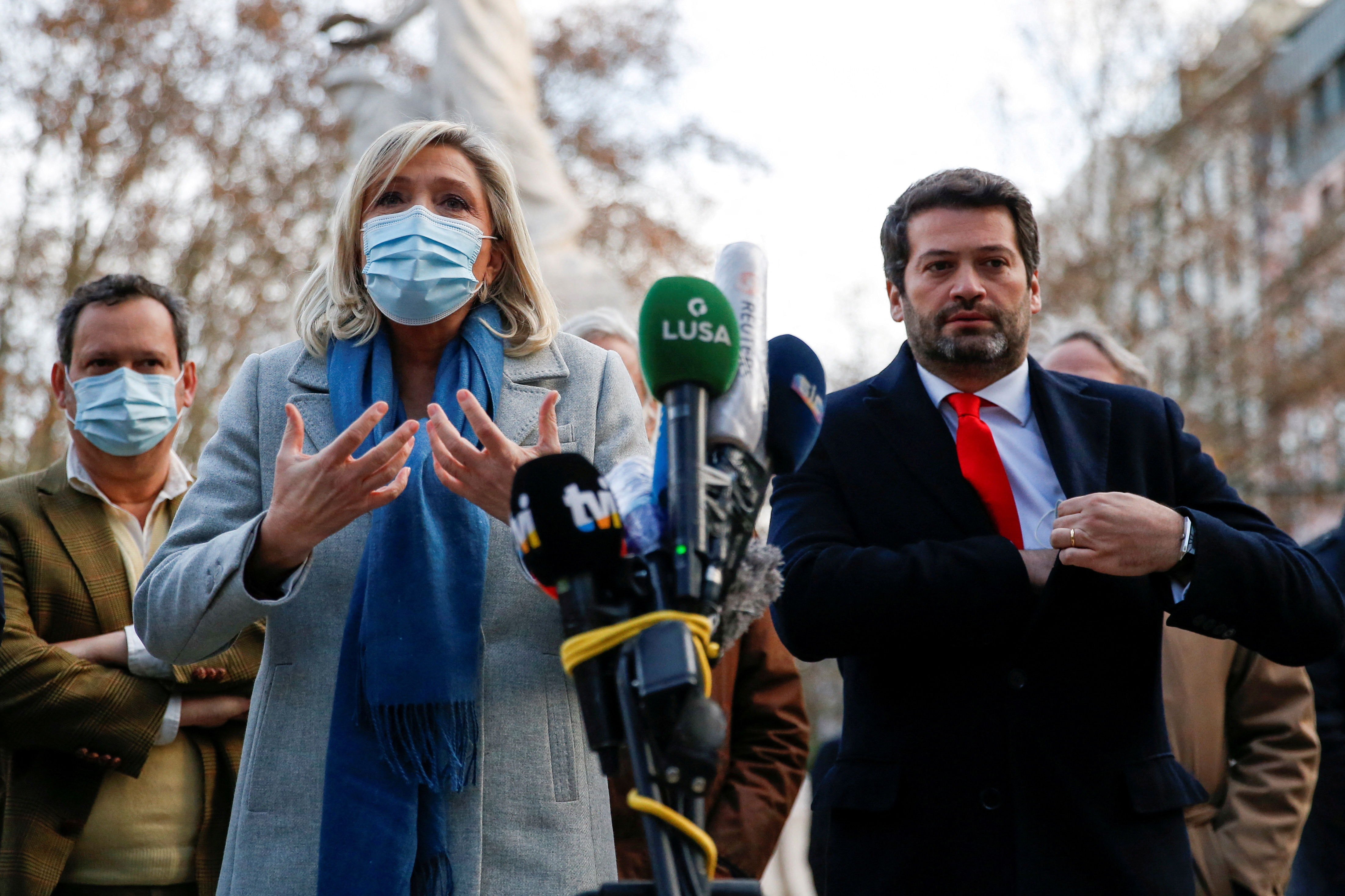 FILE PHOTO: National Rally leader Le Pen meets presidential candidate Ventura in Lisbon
