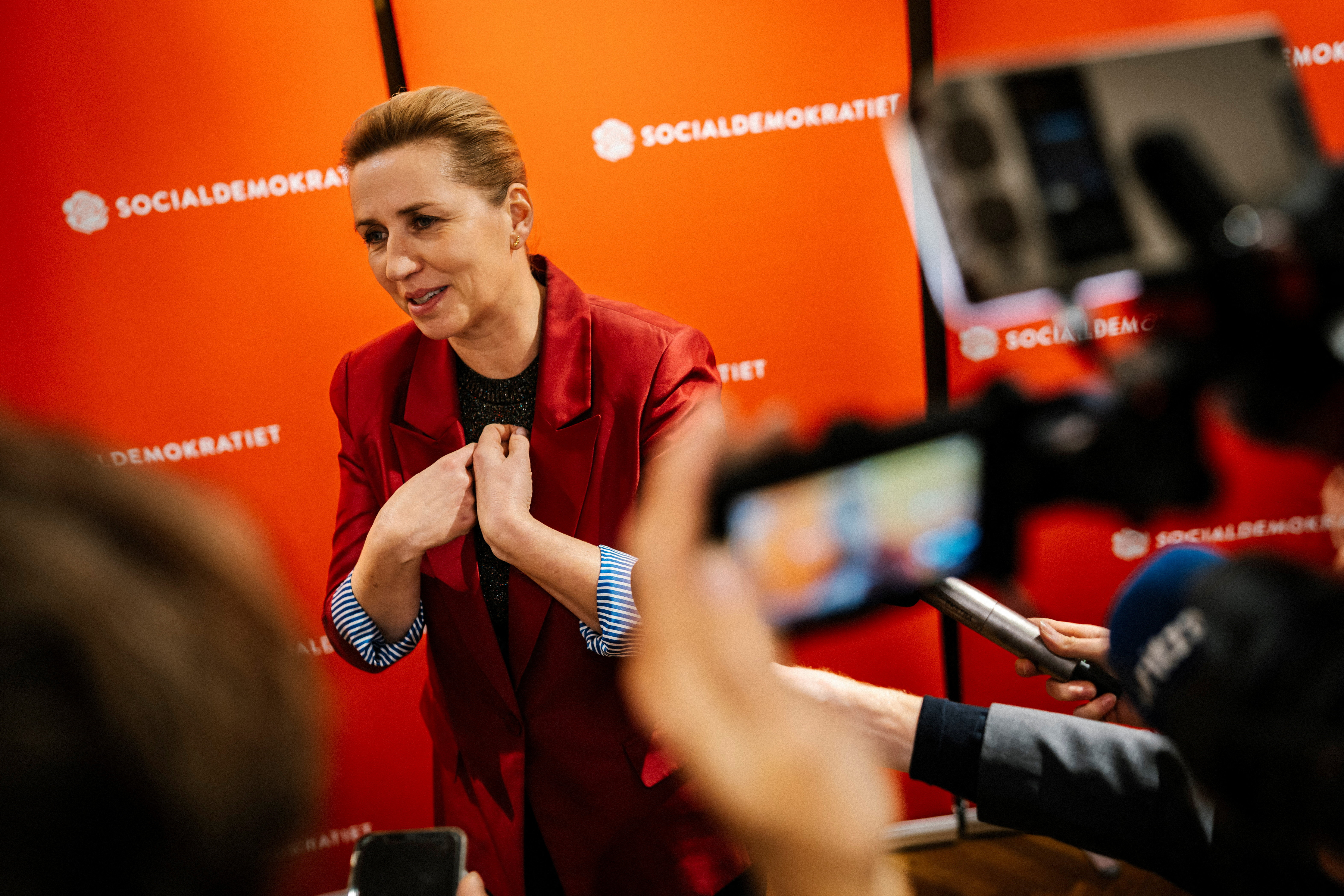 Prime Minister Mette Frederiksen speaks at the Social Democrats' election party