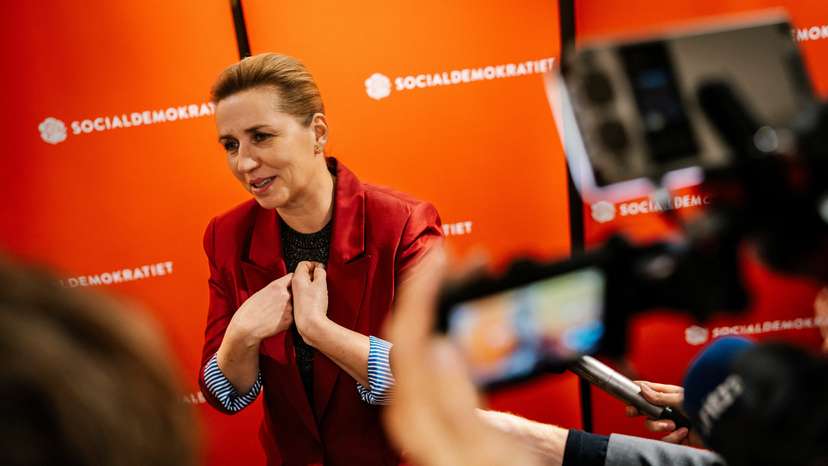 Prime Minister Mette Frederiksen speaks at the Social Democrats' election party