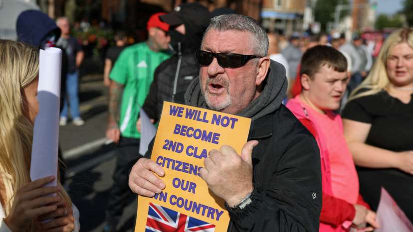 FILE PHOTO: Protesters attend an anti-immigration protest in Belfast