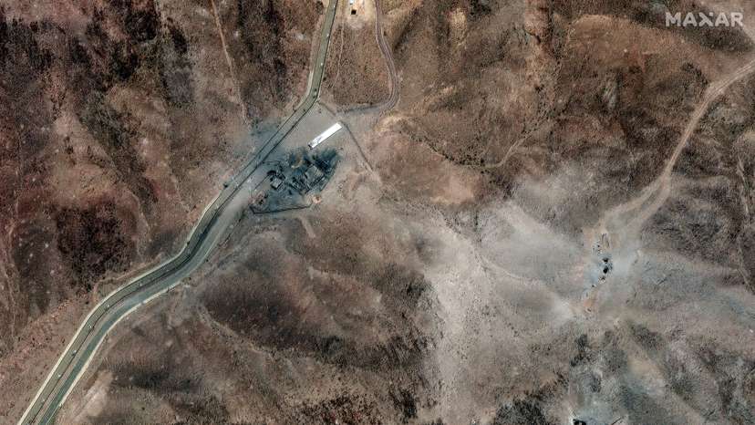 A satellite image shows new airstrike craters on the perimeter of the Fordow Fuel Enrichment Facility, near Qom
