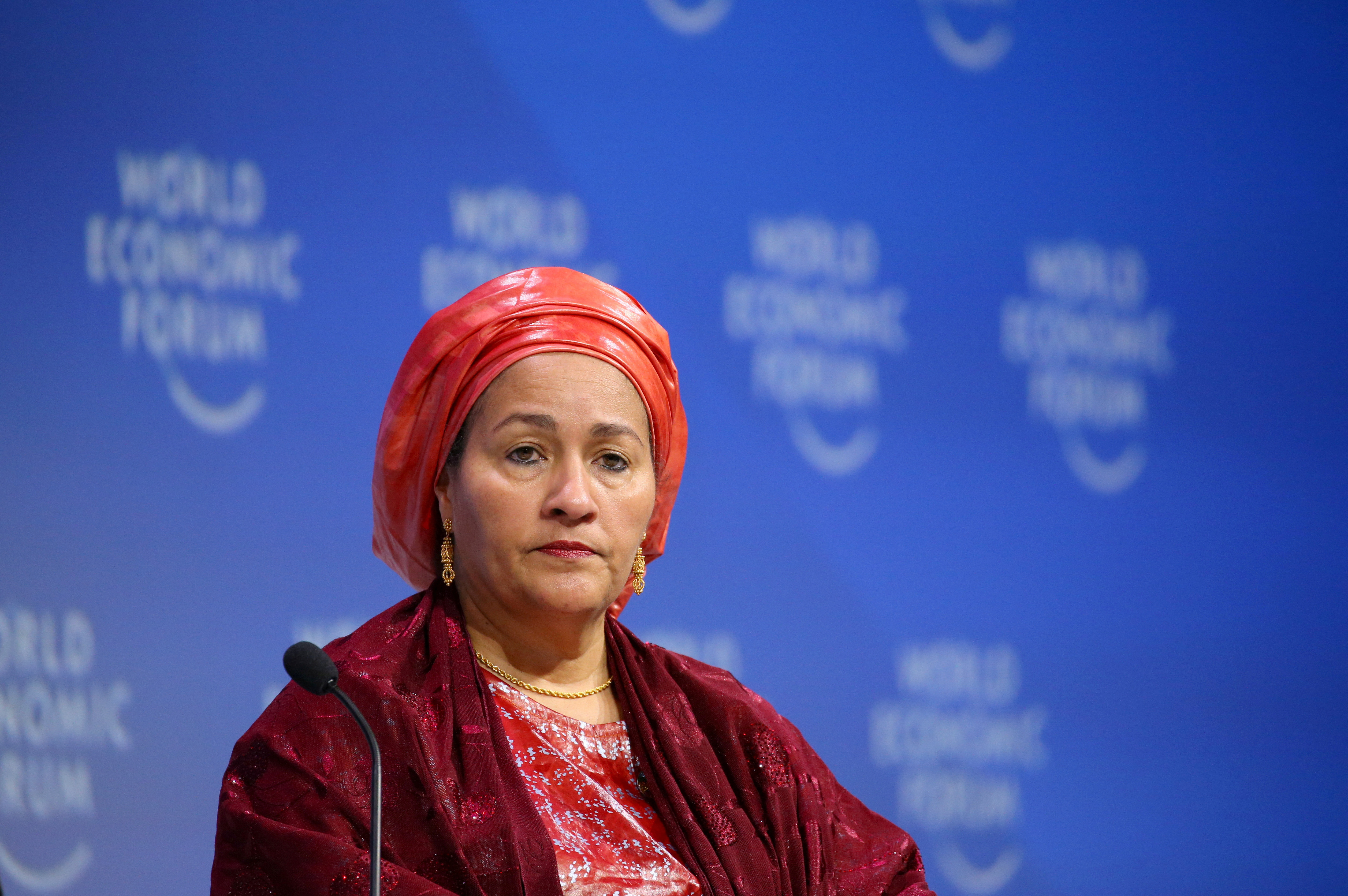 FILE PHOTO: Nigeria's Amina Mohammed, Deputy Secretary-General of the United Nations, looks on during the official opening of the World Economic Forum on Africa in Cape Town