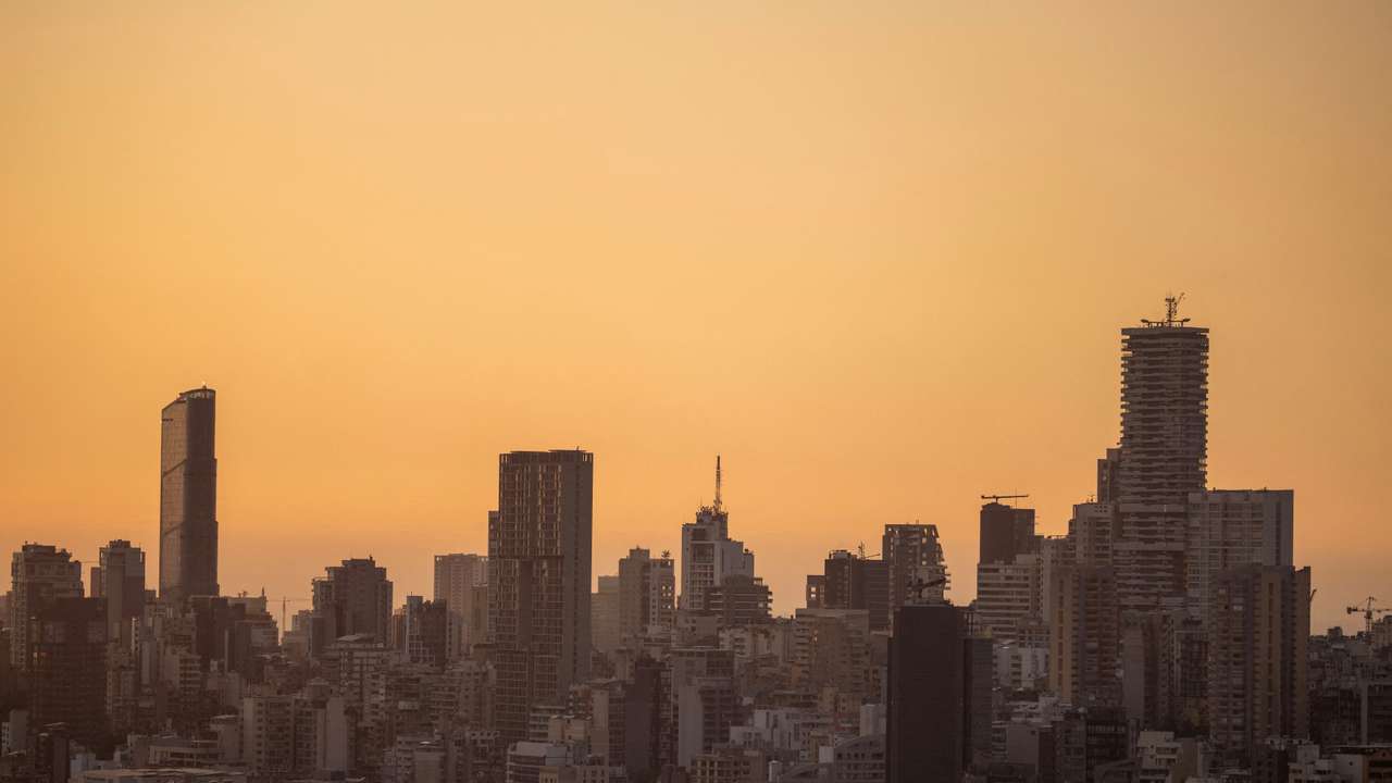 A view of the skyline of Beirut during sunset