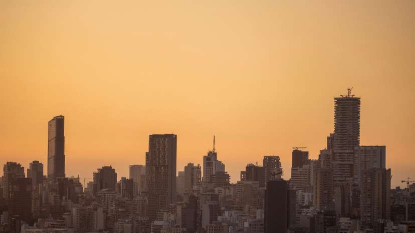 A view of the skyline of Beirut during sunset