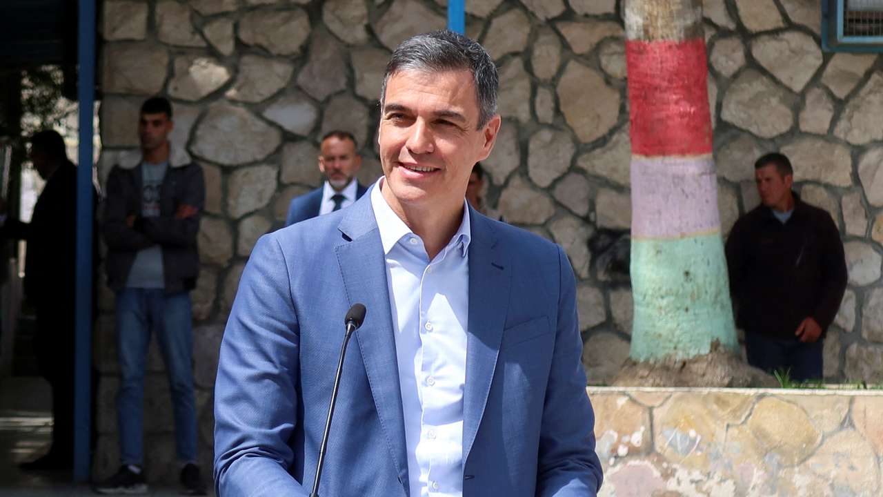 Spanish Prime Minister Pedro Sanchez speaks during a press conference in Amman