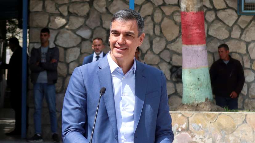 Spanish Prime Minister Pedro Sanchez speaks during a press conference in Amman