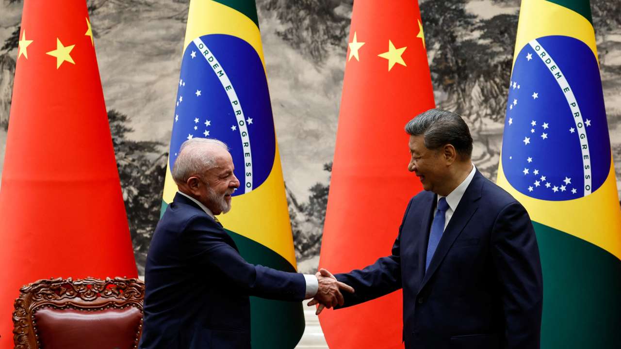 Chinese President Xi Jinping meets Brazil's President Luiz Inacio Lula da Silva in Beijing