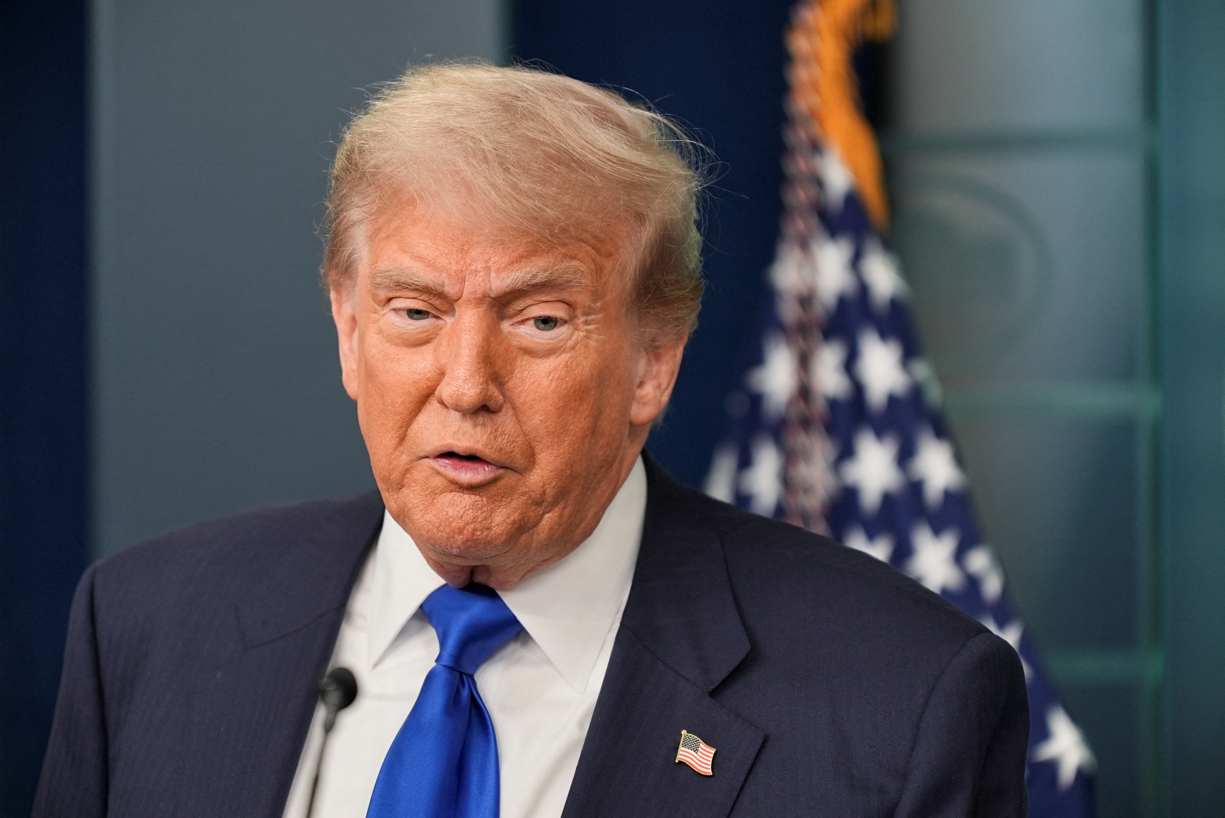 U.S. President Trump speaks to the media at the White House in Washington