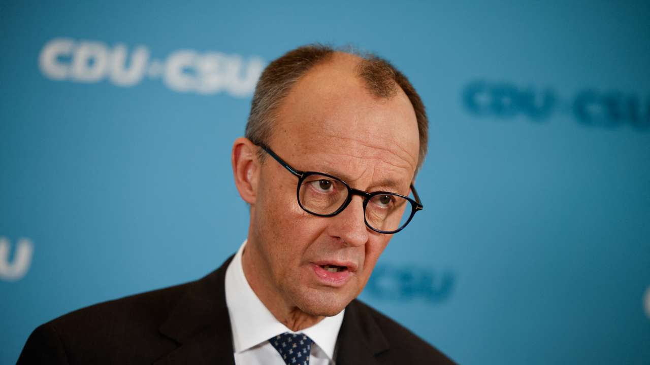 German chancellor-in-waiting Merz addresses the media in Berlin