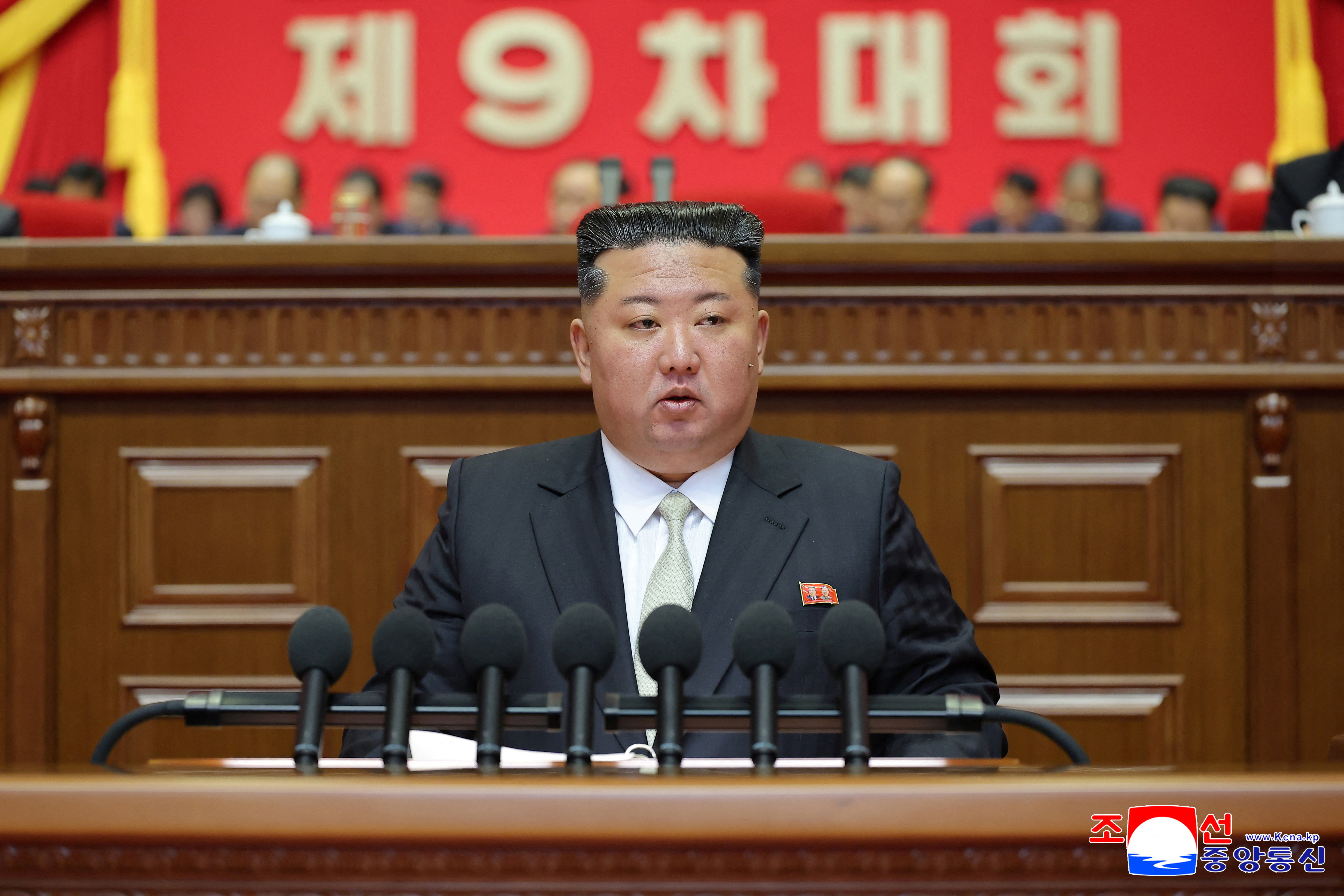 North Korean leader Kim Jong Un speaks during the fifth session of the Ninth Congress of the Workers' Party of Korea (WPK), in Pyongyang