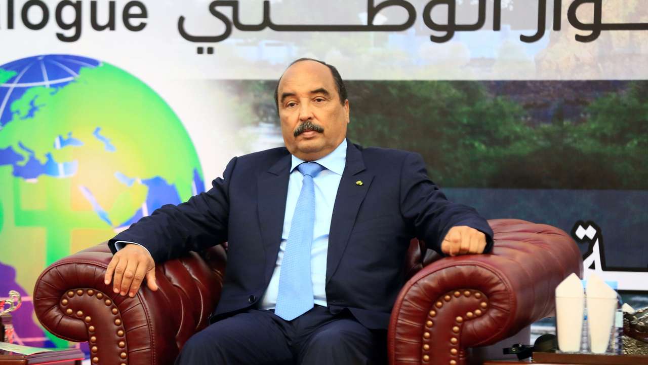 Mauritania's President Mohamed Ould Abdel Aziz attends the closing session ofÊSudan's National Dialogue at the Friendship Hall in Khartoum