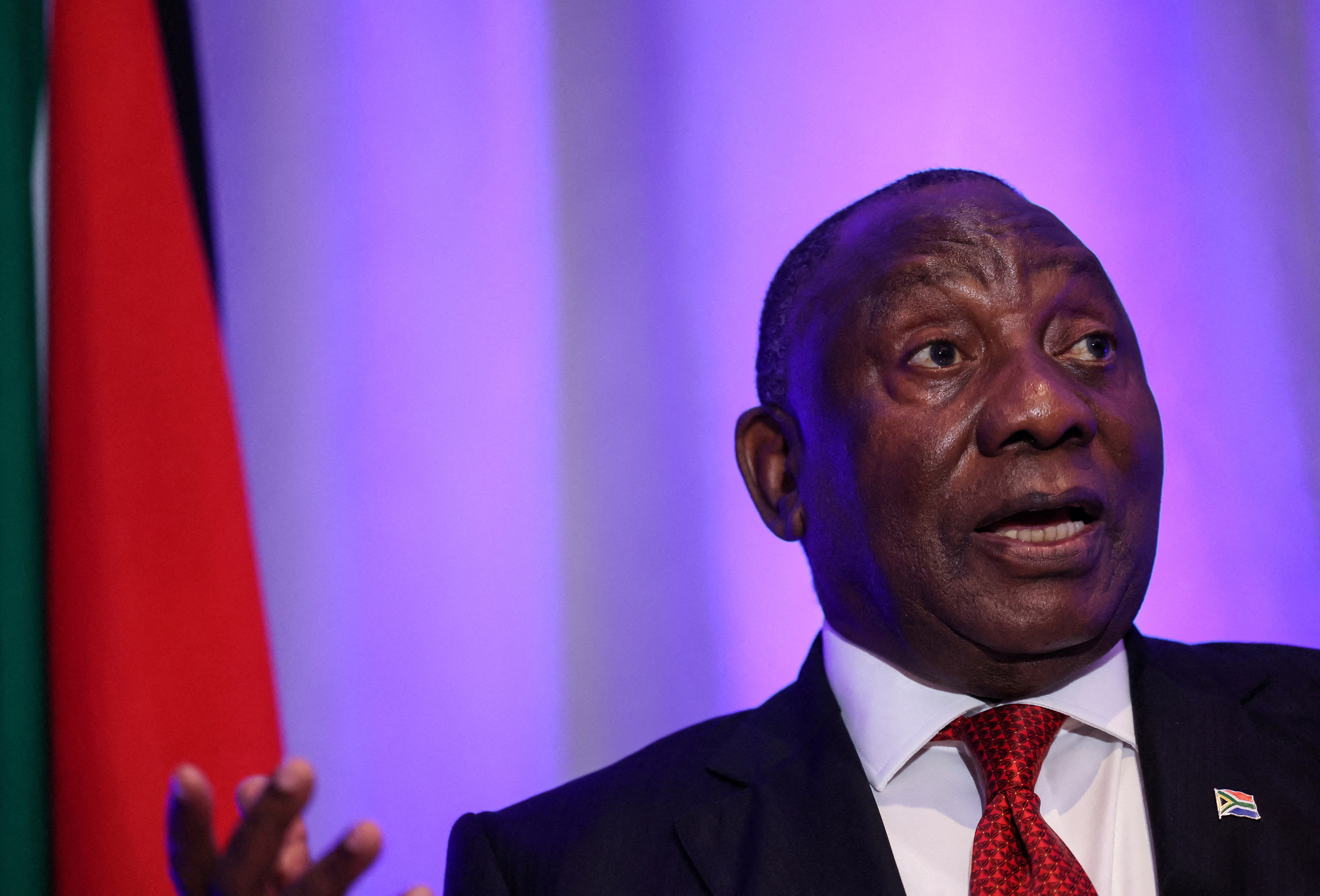 FILE PHOTO: South African President Ramaphosa attends a press conference in Washington