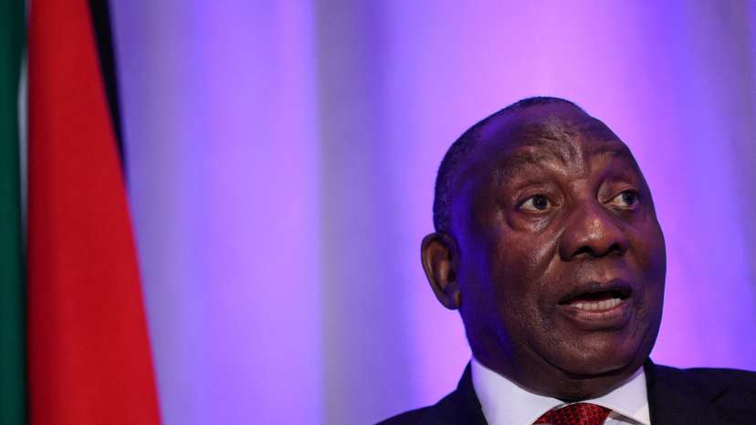 FILE PHOTO: South African President Ramaphosa attends a press conference in Washington