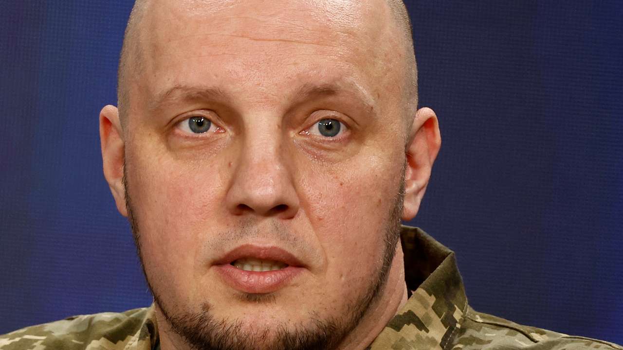 Commander of the Unmanned Systems Forces Colonel Sukharevskyi attends a conference in Kyiv