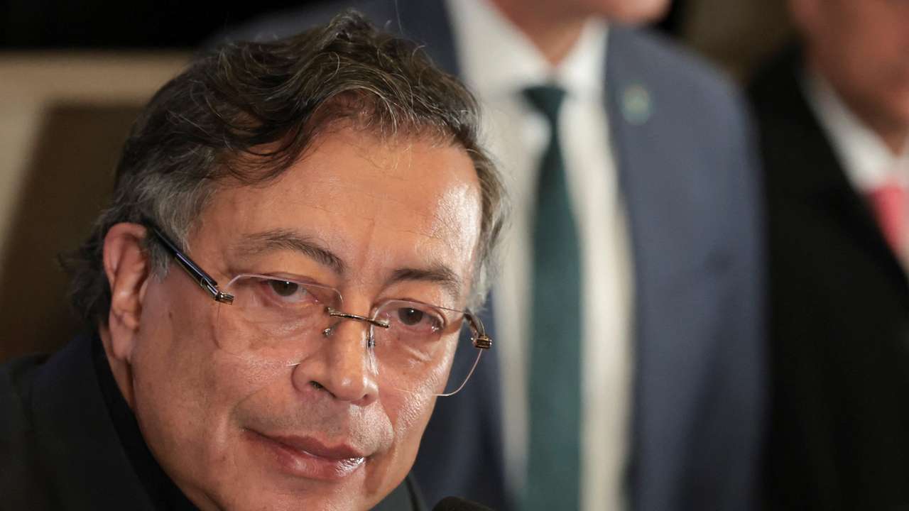 Colombian President Petro holds a press conference after a meeting with U.S. President Trump, at the Colombian embassy in Washington