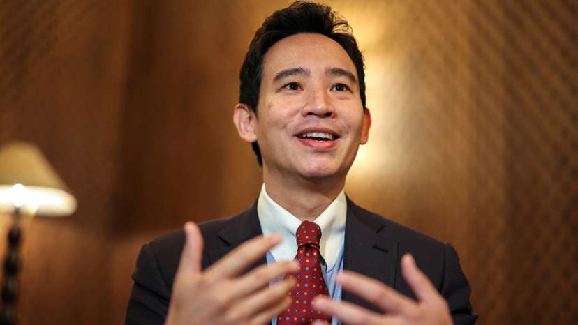 Former Move Forward Party leader Pita Limjaroenrat gestures during an interview with Reuters in Bangkok
