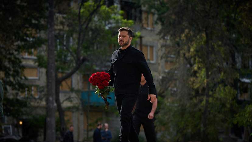 Ukraine's President Zelenskiy pays tribute to victms of a recent Russian drone and missile attack in Kyiv