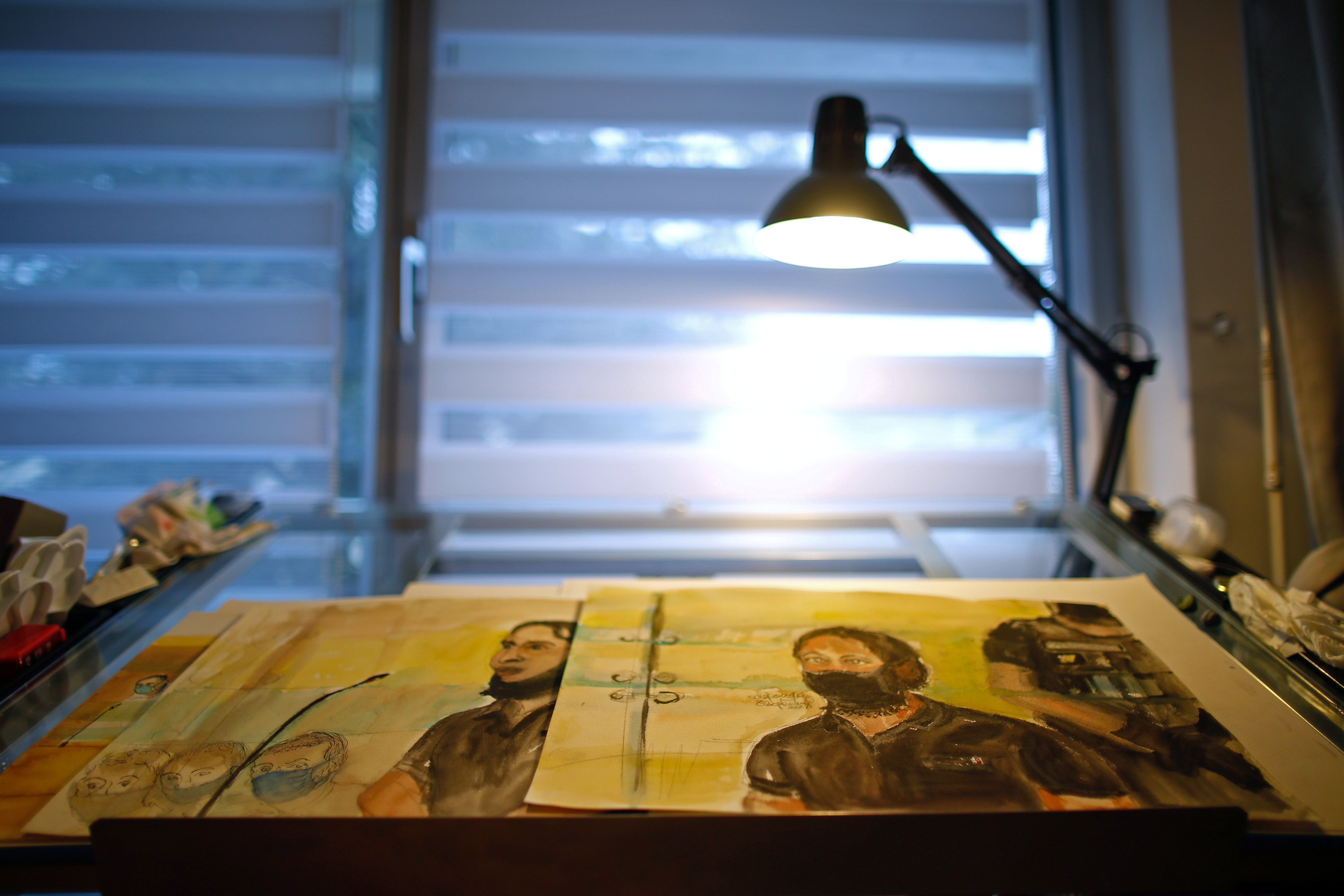 French court artist Elisabeth de Pourquery documents Paris' November 2015 attacks trial, with watercolour strokes