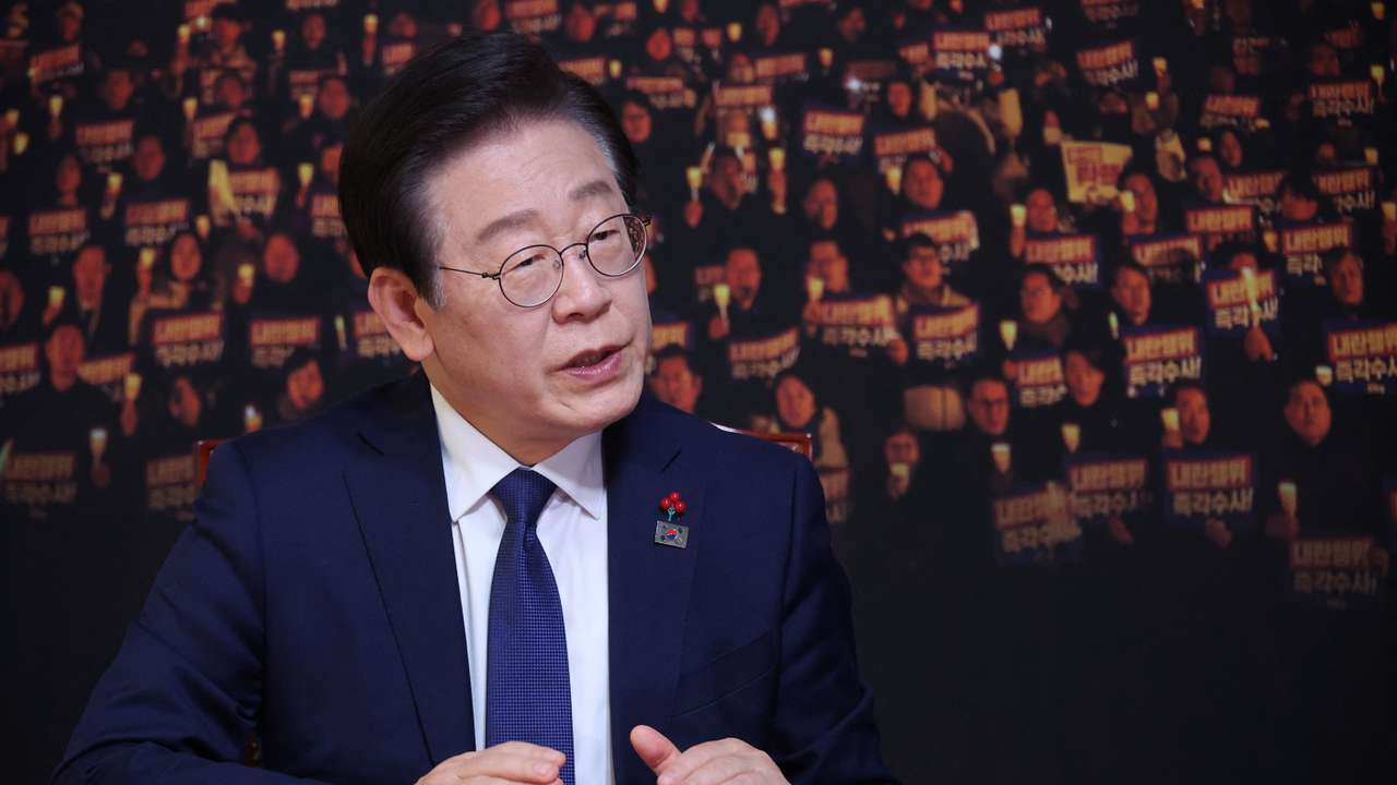 South Korea's main opposition Democratic Party leader Lee Jae-myung speaks during an interview with Reuters