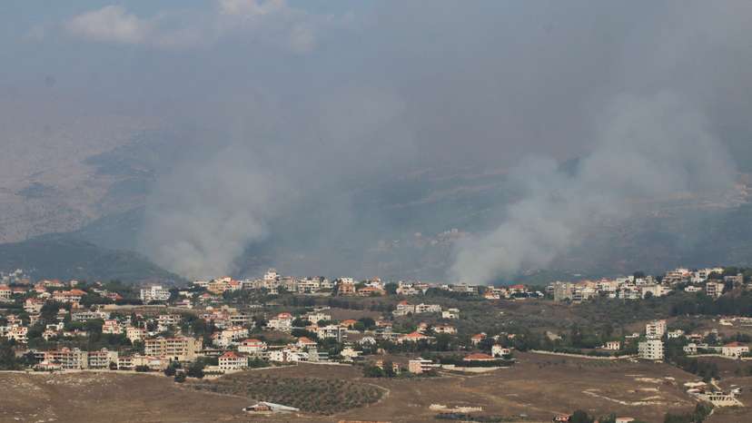 Smoke rises from Kfarhamam, amid cross-border hostilities between Hezbollah and Israeli forces, as pictured from Marjayoun