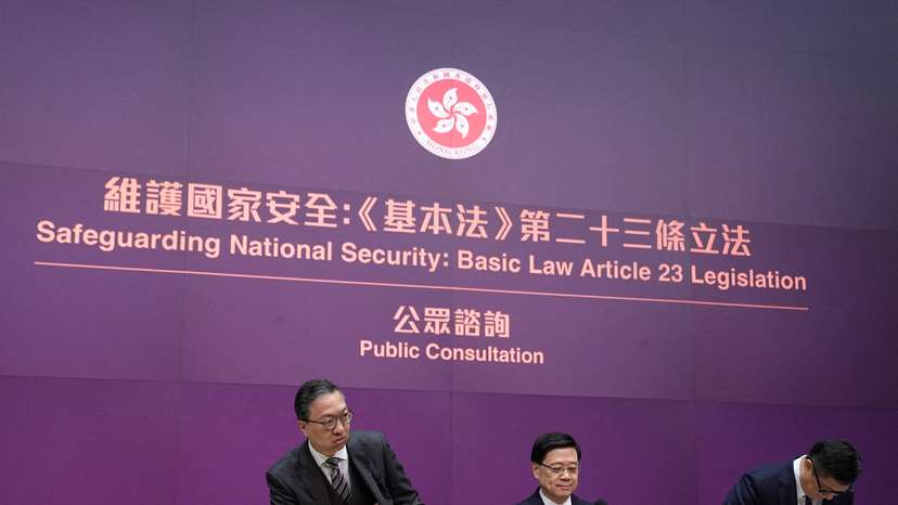 FILE PHOTO: Press conference regarding the legislation of Article 23 national security laws, in Hong Kong