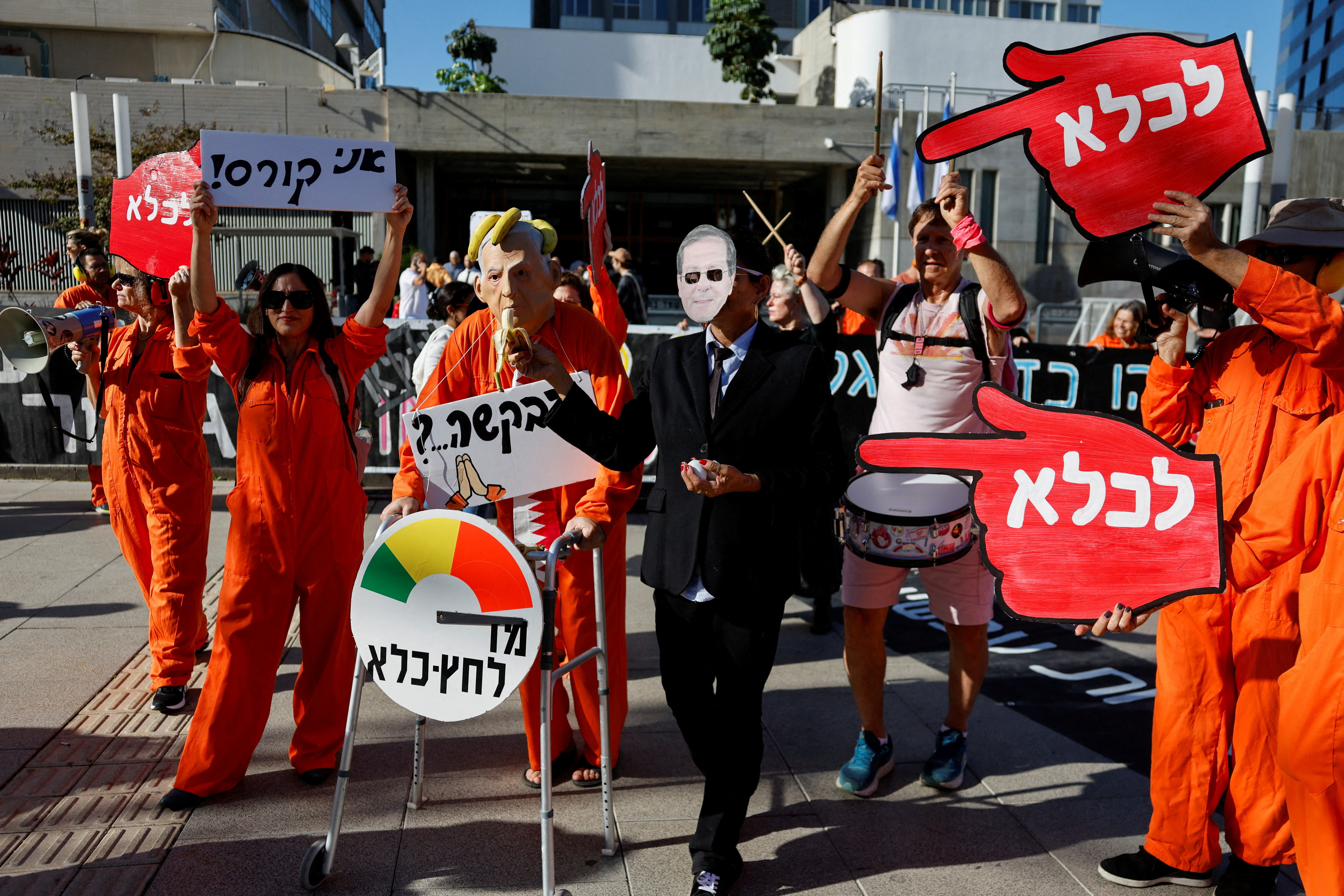 Israelis protest after Israeli PM Netanyahu requested President Herzog to pardon his corruption trial, in Tel Aviv