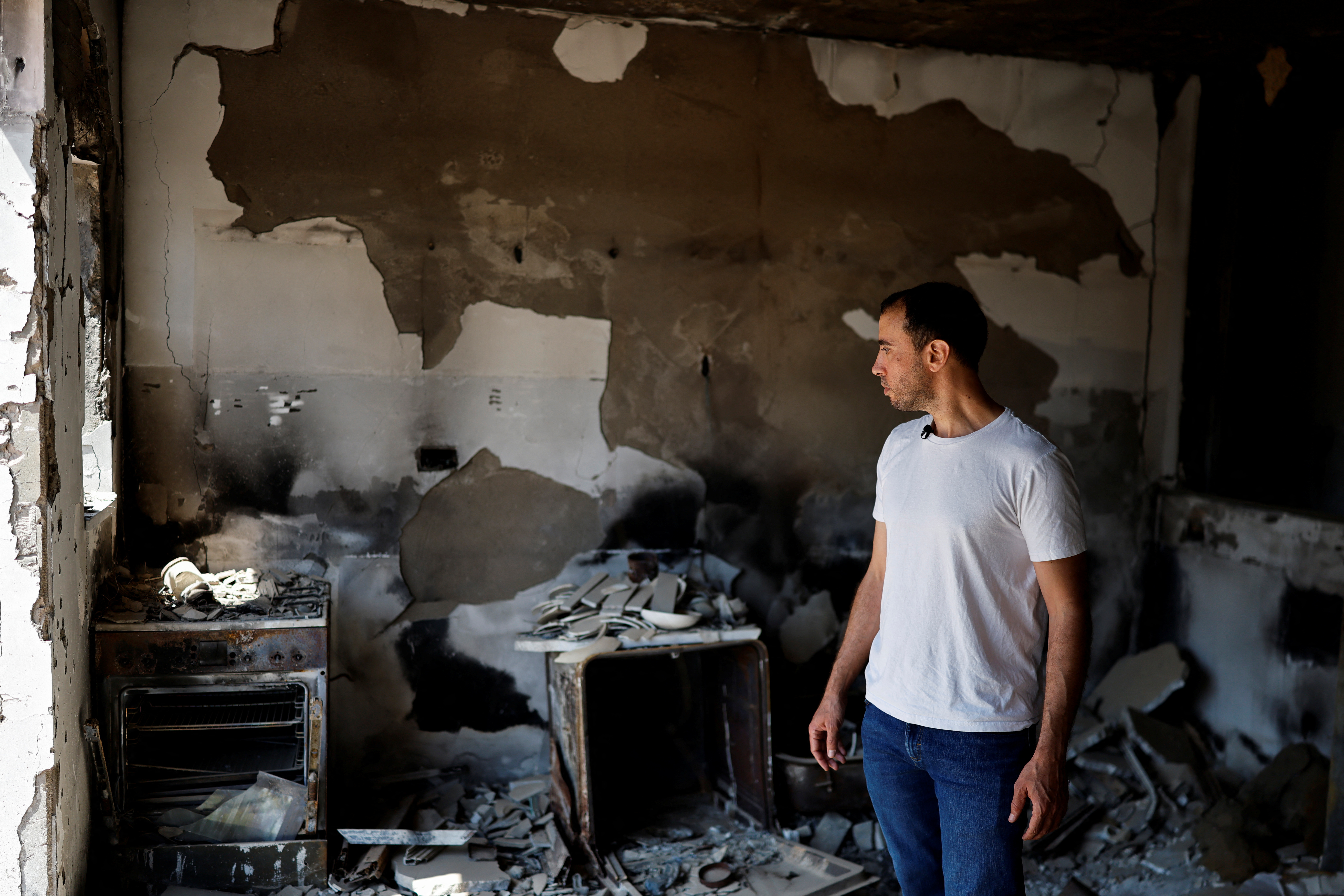 Tal Shoham, a former hostage who was kidnapped by Hamas on October 7, 2023, with his wife and two children as well as three other members of his family, and held in Gaza for 505 days, visits Kibbutz Beeri