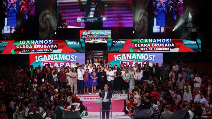 Celebration after Clara Brugada received the certificate of majority that accredits her as mayor-elect, in Mexico City
