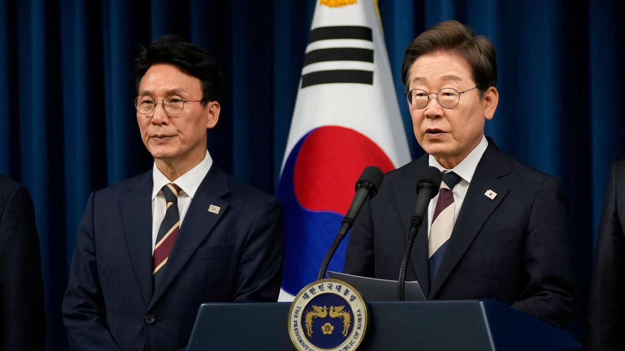 South Korean President Lee Jae-myung attends a press conference in Seoul