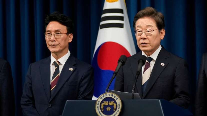 South Korean President Lee Jae-myung attends a press conference in Seoul