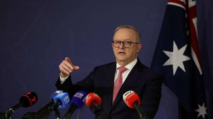 FILE PHOTO: Australian Prime Minister Anthony Albanese speaks during a press conference in Sydney