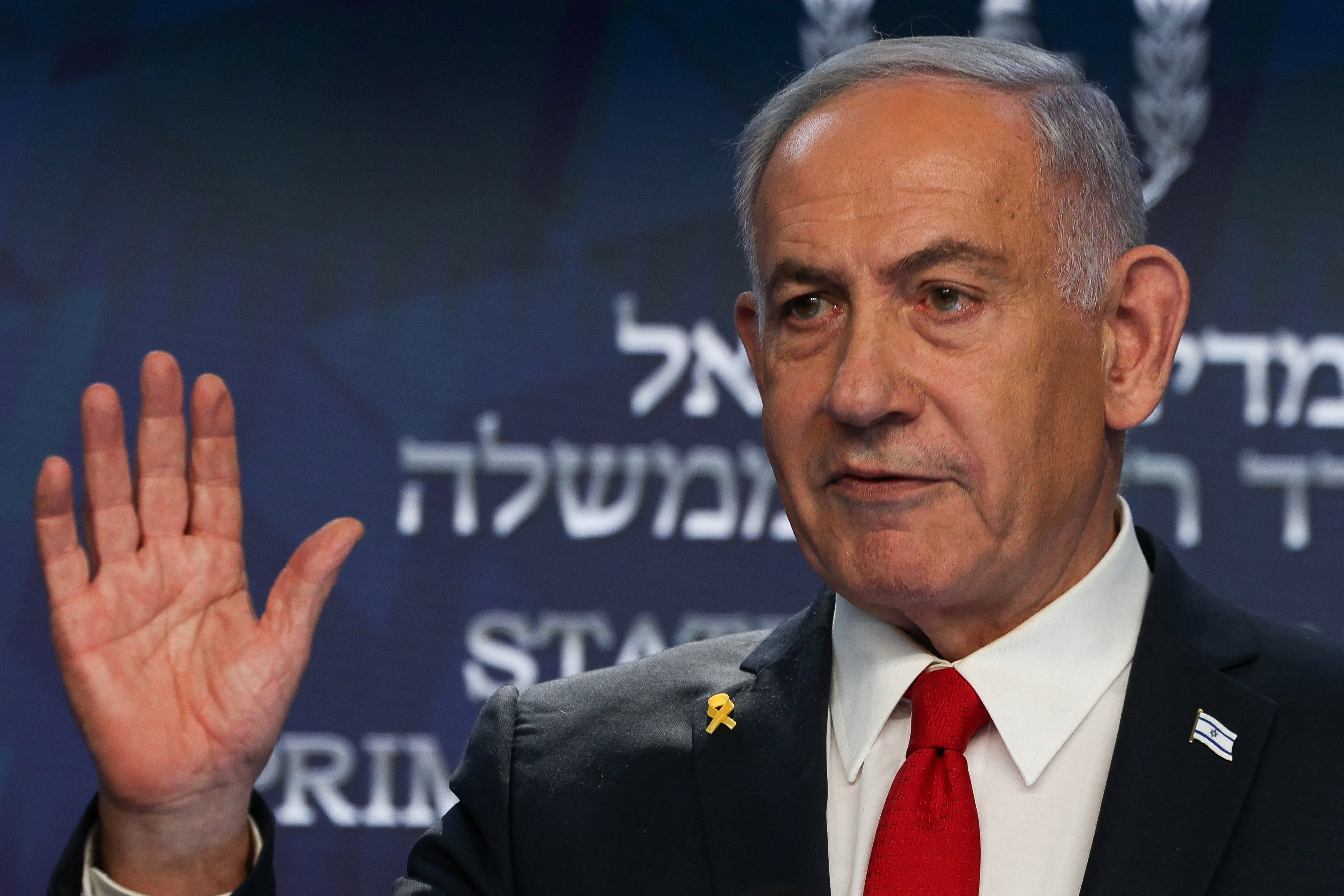 Israeli Prime Minister Netanyahu attends a press conference, in Jerusalem